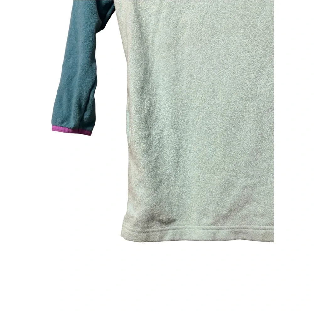 Lands End Fleece Dress Girls S 6-7 Teal Mint Excellent Colorblock Snap Neck